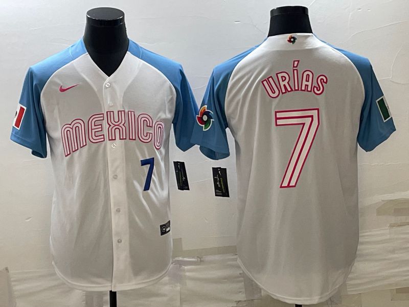 Men 2023 World Cub Mexico #7 Urias White blue Nike MLB Jersey8